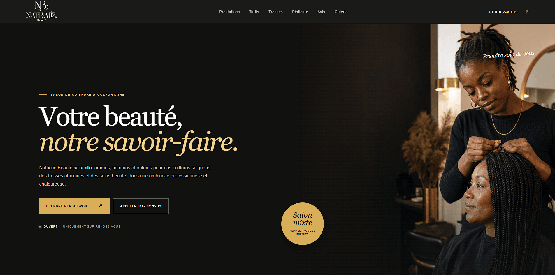Aperçu du site Nathalie Beauté, salon de coiffure et beauté à Colfontaine